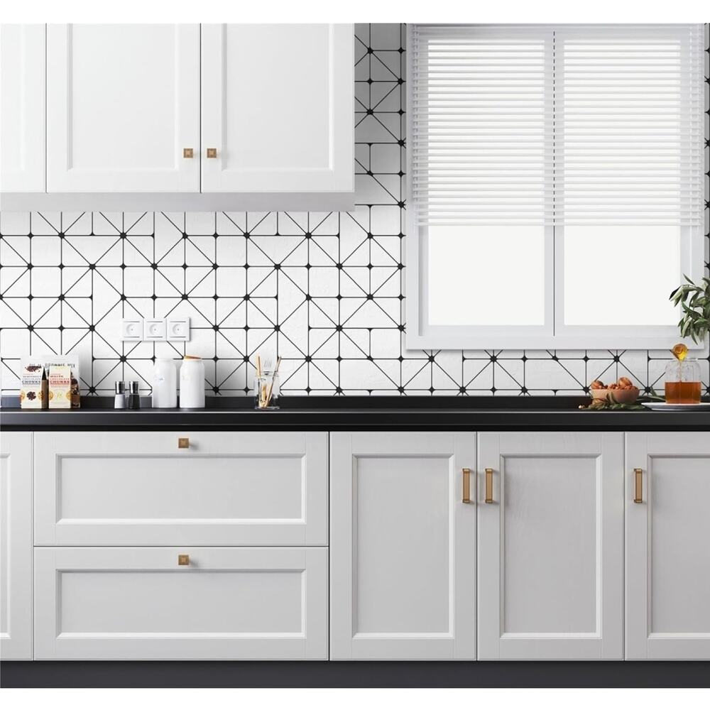 Geometric Peel & Stick Wallpaper Black & White Waterproof Vinyl 17.3”×78.7” s8 - Picture 2 of 8